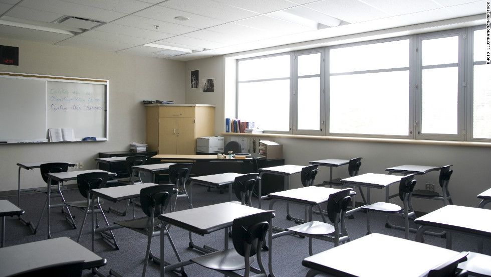 Classroom with desks and whiteboard